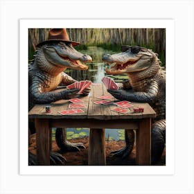 Alligators Playing Cards By Swamp Art Print