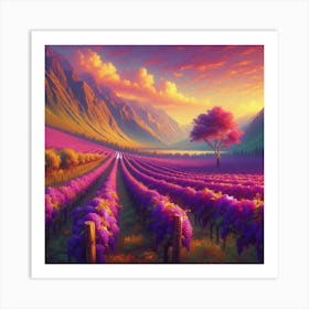 Purple Vineyard At Sunset 1 Art Print