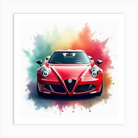 Alfa Romeo 4c Surrounded By A Colorful, Watercolor Background, No Logo Or Signature Art Print