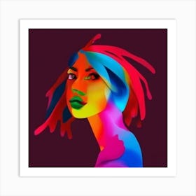 Portrait Of A Woman With Colorful Hair Art Print