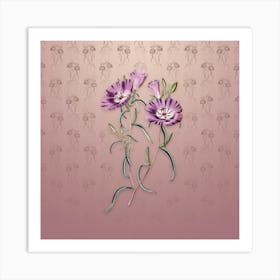 Vintage Purple Evening Primrose Botanical on Dusty Pink Pattern n.0658 Art Print