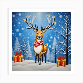 Festive Reindeer Painting A Whimsical Winter Scene 1 Art Print