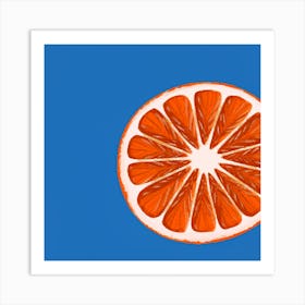 Orange Slice On Blue Background Art Print