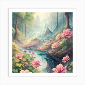 Lotus Flowers In The Forest Art Print