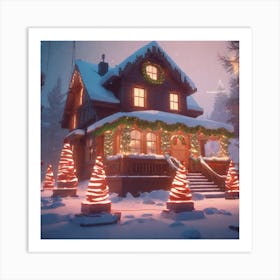 Christmas House In The Snow 10 Art Print