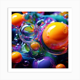 3d Bubbles Colors Dimensional Objects Illustrations Shapes Plants Vibrant Textured Spheric Art Print