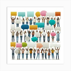 Group Of People Holding Speech Bubbles 1 Art Print