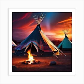 Tepee Tents At Sunset Art Print