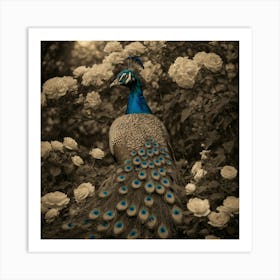 Default Sepia Peacock In A Moonlit Garden A Peacock Standing G 0 Art Print