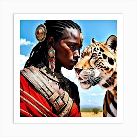 Tiger And African Savannah Woman Art Print