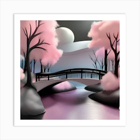 Sakura Bridge Landscape 1 Art Print