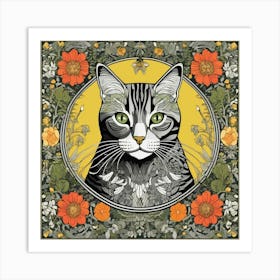 morris Cat With Flowers 1 Art Print