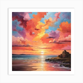 Sunset On The Beach \ Acrylic colours 2 Art Print