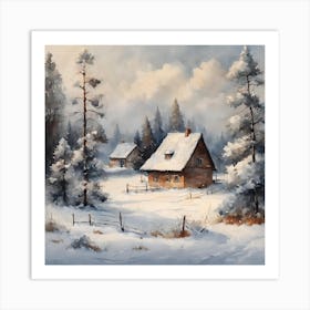 Winter Farmhouse Akvarell Art Print