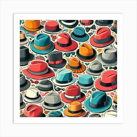 A Head for Fashion: A Collage of Illustrations of Hats with a Playful and Whimsical Style Art Print