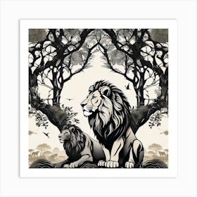 Lions In The Forest 1 Art Print