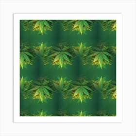 Marijuana Leaves On A Green Background Art Print