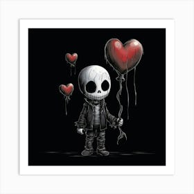 Skeleton Holding Love Balloons Art Print