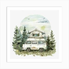 Watercolor Camper Van Art Print