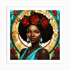 Black Woman With Roses Art Print