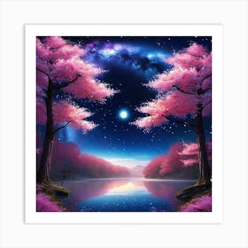 Cherry Blossoms In The Night Sky Art Print