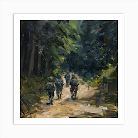 Soldiers Walking In The Woods Art Print