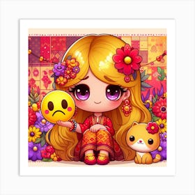 Cute Girl With Flowers 6 Art Print