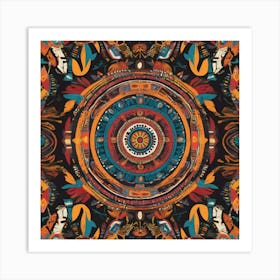 A bold and intricate ethnic tribal pattern featuring vibrant colors, geometric shapes, and traditional motifs. The design is rhythmic and symmetrical, inspired by indigenous art from various cultures Art Print