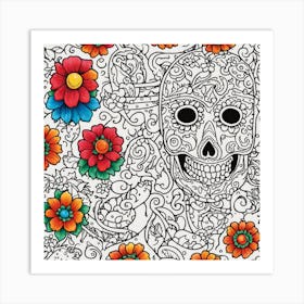 Day Of The Dead Coloring Page Art Print