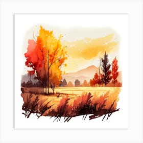 Watercolor Autumn Landscape 66 Art Print