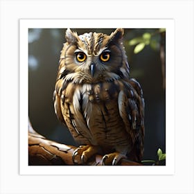 Owl Perched On Branch Art Print