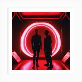 Two Men Standing In Front Of A Red Circle Art Print