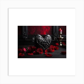 Black Heart With Roses Art Print