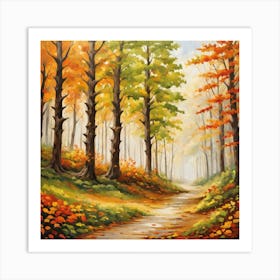 Forest In Autumn In Minimalist Style Square Composition 253 Art Print