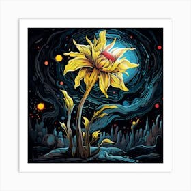 Sunflower In The Night Sky Art Print