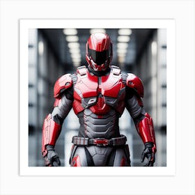 A Futuristic Warrior Stands Tall, His Gleaming Suit And Red Visor Commanding Attention 3 Art Print