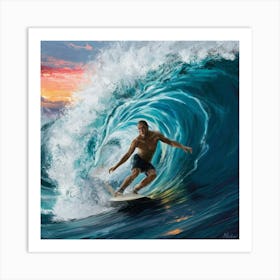 Surfer At Sunset Art Print