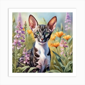 Oriental-SH Kitten Digital Watercolor Portrait Art Print