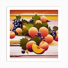Peaches And Grapes On Stripes Art Print