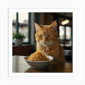 Cat With Noodles Art Print