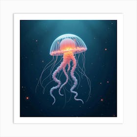 A Whimsical Jellyfish With Tendrils Of Glowing, Fractal Light Drifting Through A Dreamlike Sea Art Print