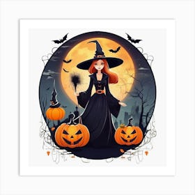 Witch With Pumpkins 1 Art Print