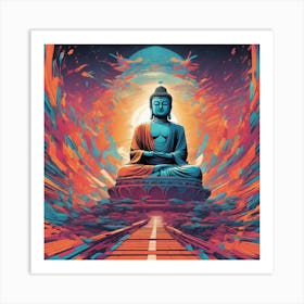 Lord Buddha Is Walking Down A Long Path, In The Style Of Bold And Colorful Graphic Design, David , R (4) Art Print