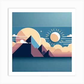 Abstract Landscape With Mountains And Sun Art Print