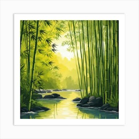 A Stream In A Bamboo Forest At Sun Rise Square Composition 195 Art Print