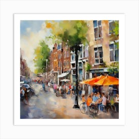 Amsterdam Cafes.Amsterdam city.summer. Cafes. Passersby, sidewalks. Oil colors. 16 Art Print