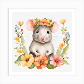 Floral Baby Rat Nursery Illustration (18) Art Print