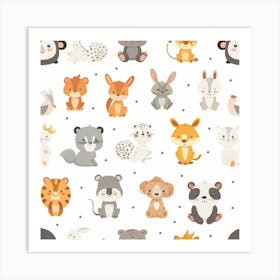 Cute Animals Seamless Pattern 1 Art Print