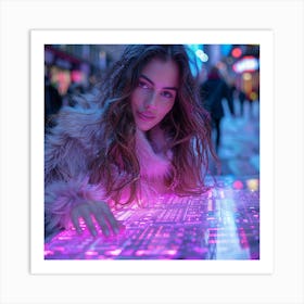 Neon Girl In City Art Print