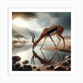 Antelope Drinking Water Art Print